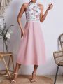 Women'S Sleeveless Patchwork Floral Printed Dress