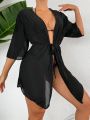 SHEIN Swim Vcay 1pc Solid Color Knotted Front Kimono