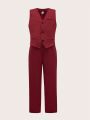 SHEIN Kids FANZEY Boys' Formal Suit Vest And Trousers Set (Size L)