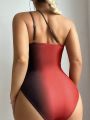 SHEIN Swim BAE Gradient Twist Front Cut Out One-Piece Swimsuit