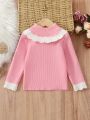 Toddler Girls' Stand Collar Sweater With Contrast Trim