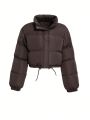 DAZY Solid Color Stand Collar Crop Padded Jacket