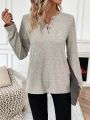 SHEIN LUNE Button Half Placket Long Sleeve T-shirt