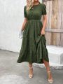 Women'S Round Neck Short Sleeve Ruffle Hem Dress