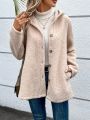 SHEIN Frenchy Solid Color Hooded Furry Coat