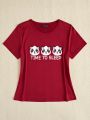 Sil Medeiros Cartoon Panda Head & Slogan Print Pajama Top