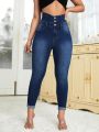 High Waist Roll Up Hem Skinny Jeans