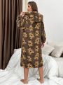 Women's Plush Cartoon Bear Hooded Bathrobe For Keeping Warm