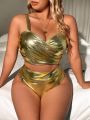 SHEIN Swim Basics Plus Size Metallic Style Swimsuit Set