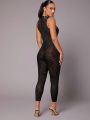 Sarah LA Zebra Striped Sheer Unitard Jumpsuit