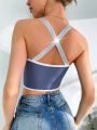 Contrast Binding Crisscross Back Crop Basic Top