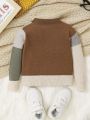 SHEIN Infant Boys'/girls' Long Sleeve Colorblock Round Neck Sweater