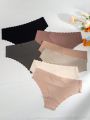 7pcs/set Plus Size Women's Solid Color Underwear With Curved Edge
