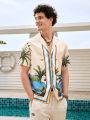 Manfinity Chillmode Men'S Coconut Tree Jacquard Casual Short Sleeve Shirt