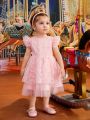 Baby Girl Spring Summer Pink Lace Tulle Gorgeous Romantic Cute Daily Casual Dress