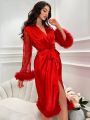 Multi-Layer Mesh Sleeve Belted Robe