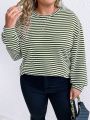 SHEIN LUNE Plus Striped Print Drop Shoulder Tee