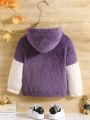 Young Girl Colorblock Zip Pocket Hooded Teddy Jacket Without Tee