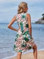 SHEIN VCAY Tropical Plant Printed Sleeveless Dress