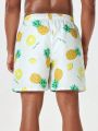 Men's Fruit & Letter Printed Drawstring Waist Beach Shorts