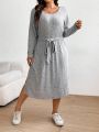 SHEIN Frenchy Plus Size Long Sleeve Belted Dress