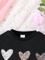 SHEIN Kids Y2Kool Girls' Cute And Cool Heart Print Sweatshirt