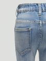 Little Girl's Light Washed Blue Stretch Ripped Denim Trousers