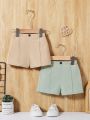 SHEIN Baby Boy's Gentleman Casual Simple Comfortable Solid Color Elastic Waist Shorts 2pcs/Set