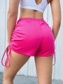 SHEIN Street Sport Women'S Elastic Waist Drawstring Pleated Athletic Shorts