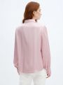 SHEIN BIZwear Women's Long Sleeve Solid Satin Shirt