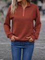 Solid Half Zip Drop Shoulder Sweatshirt