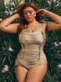 SHEIN Leisure Plus Size Solid Color Pleated Bikini Set