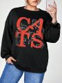 Catsneeze Plus Letter Graphic Drop Shoulder Sweatshirt