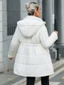 SHEIN Privé Women'S White Hooded Padded Jacket