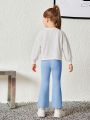 SHEIN Young Girl Sweet & Cool Pullover Hoodie With Solid Color Flared Pants