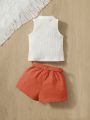 SHEIN Baby Girl Solid Color Vest And Shorts Set