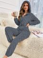 Women's Solid Color Hooded Furry Pajamas