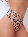 5pcs/Pack Leopard Print & Solid Color Seamless Thong Panties