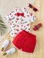 Baby Boy Heart & Letter Graphic Shirt With Shorts