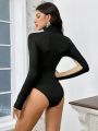 SHEIN Privé Women's Mesh Splicing Tight Bodysuit