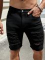 Manfinity Men Plus Ripped Frayed Raw Hem Bermuda Denim Shorts