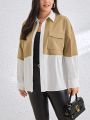 SHEIN Essnce Women'S Plus Size Medela Wearing Color Block Loose Fit Versatile Shirt