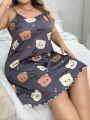 Cute Bear Print Plus Size Cami Sleep Dress