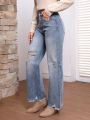 SHEIN LUNE Distressed Straight Leg Jeans