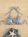 SHEIN Swim Y2GLAM 1pc Zebra Pattern Women's Bikini Top