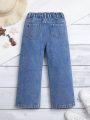 Girls' Heart Embroidery Straight Leg Jeans