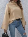 Stand Collar Drop Shoulder Split Sleeve Cuff Sweater