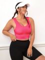 Plus Solid Ribbed Knit Sports Bra