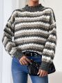 SHEIN LUNE Striped Sweater With Stand Collar And Drop Shoulder Sleeves