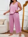 Women's Plus Size Lace Trimmed Cute Camisole And Long Pants Pajama Set